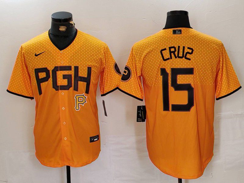 Men Pittsburgh Pirates #15 Cruz Yellow City Edition 2024 Nike MLB Jersey style 4